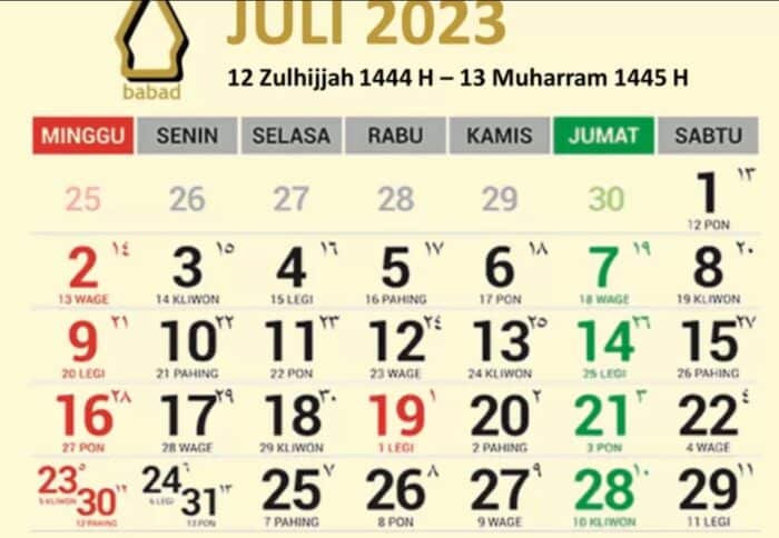 kalender jawa 1 juli 2023